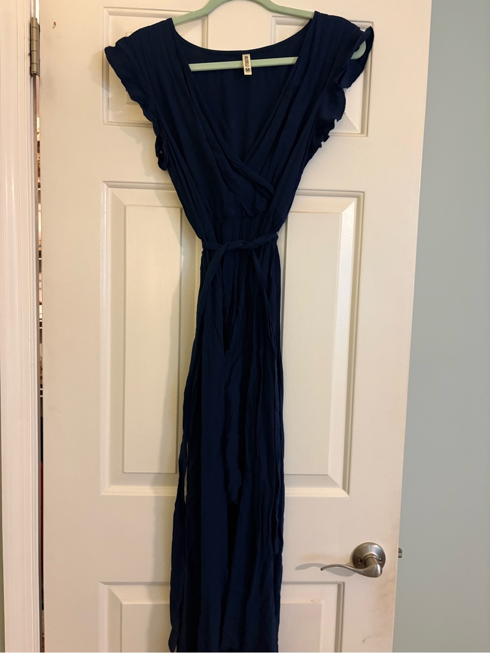 Navy Midi Wrap Dress with Tie Waist